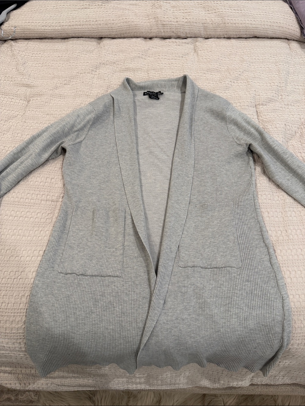 Women’s Light Gray Open-Front Ribbed Cardigan Sweater